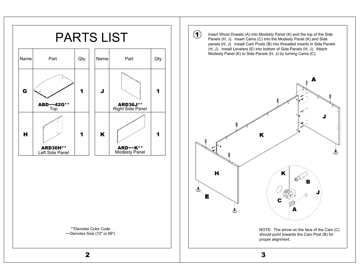 Parts list | Mayline Bowfront Desk Aberdeen Series User Manual | Page 2 / 3