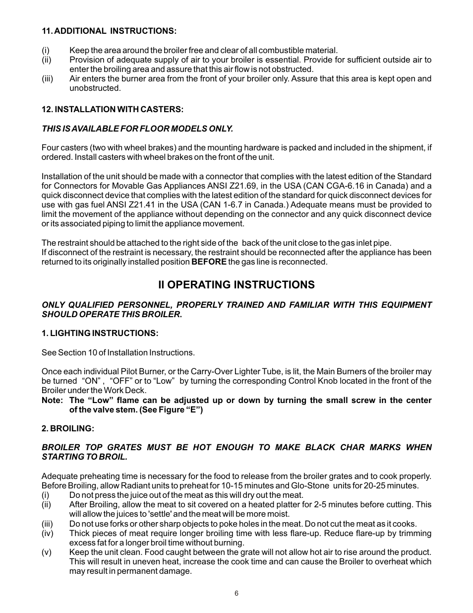 Ii operating instructions | Bakers Pride DANTE L User Manual | Page 6 / 12