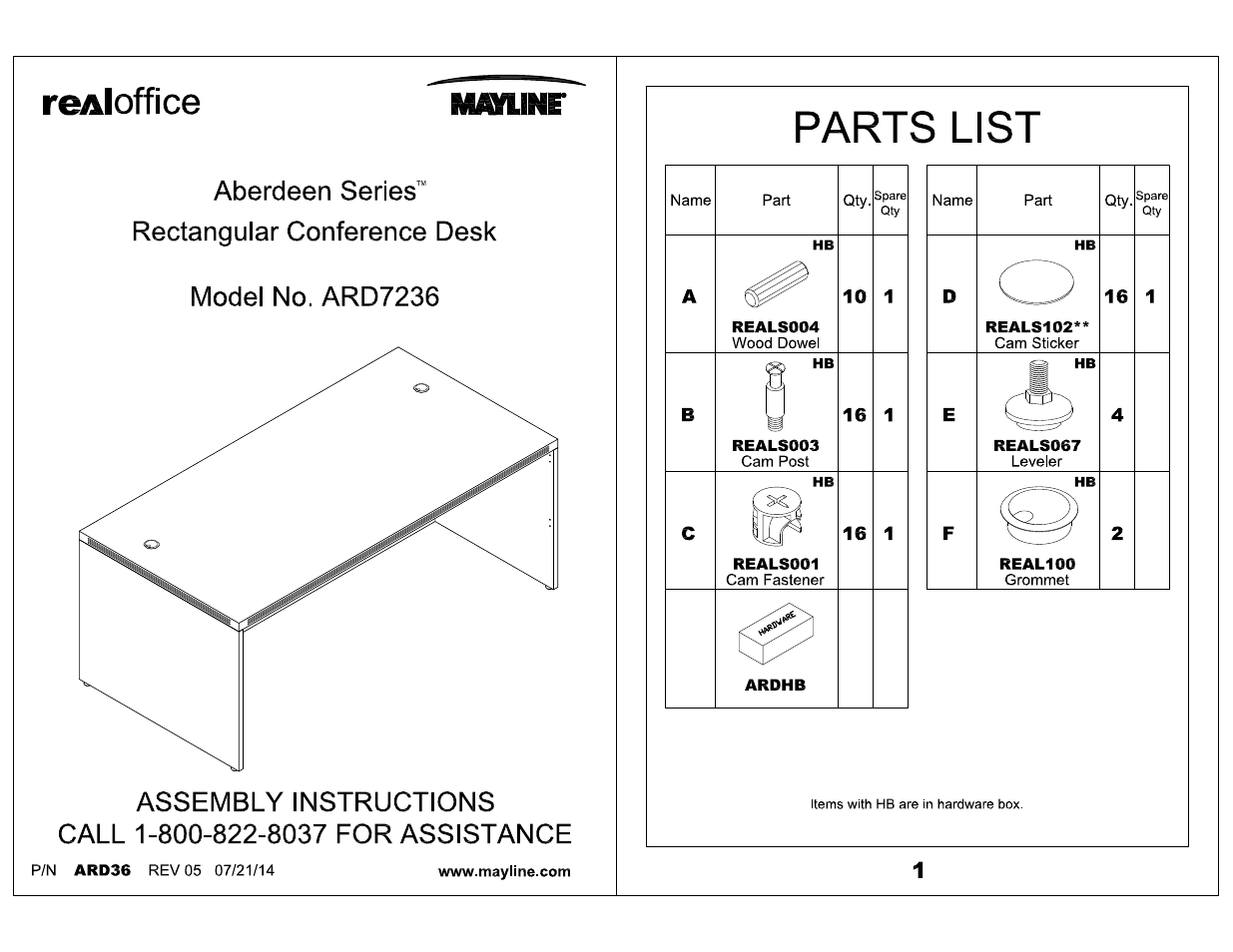 Mayline Conference Front Desk Aberdeen Series User Manual | 3 pages