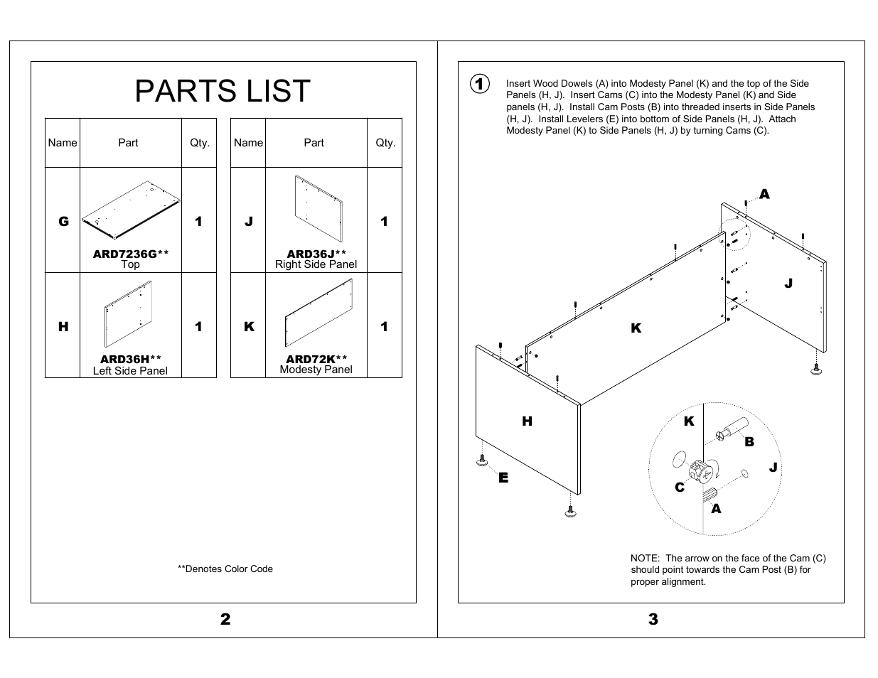 Parts list | Mayline Conference Front Desk Aberdeen Series User Manual | Page 2 / 3