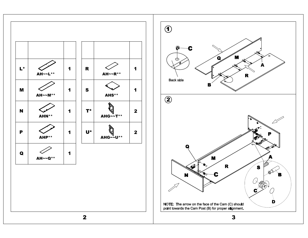 Parts list | Mayline Desk Mount Hutch - Glass Doors Aberdeen Series User Manual | Page 2 / 5