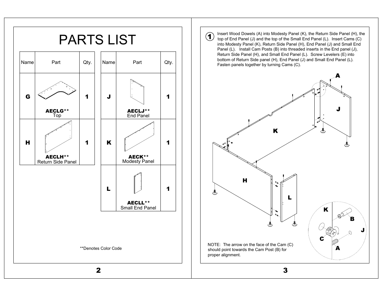 Parts list | Mayline Extended Corner, Left Aberdeen Series User Manual | Page 2 / 3