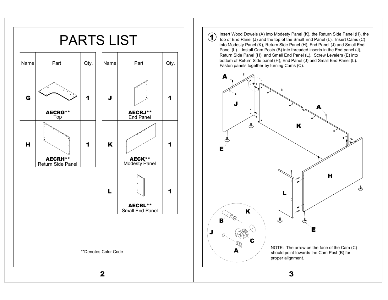 Parts list | Mayline Extended Corner, Right Aberdeen Series User Manual | Page 2 / 3