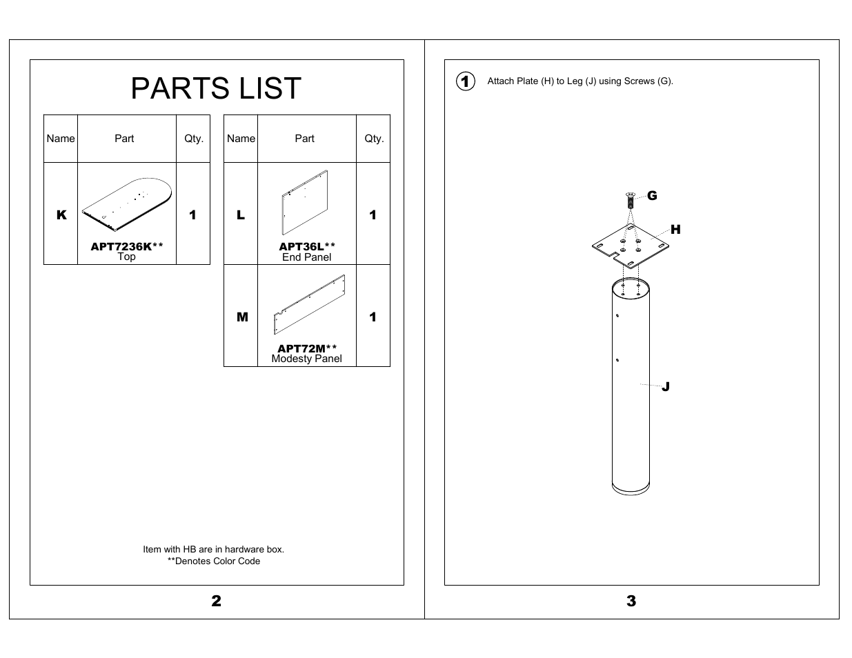 Parts list | Mayline Peninsula Return 72 x 36 Aberdeen Series User Manual | Page 2 / 4