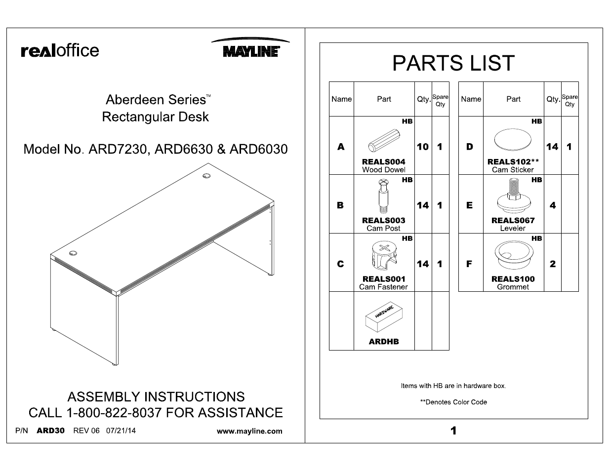 Mayline Straight Front Desk Aberdeen Series User Manual | 3 pages