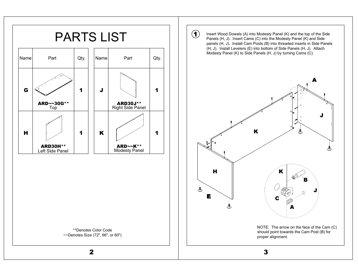 Parts list | Mayline Straight Front Desk Aberdeen Series User Manual | Page 2 / 3