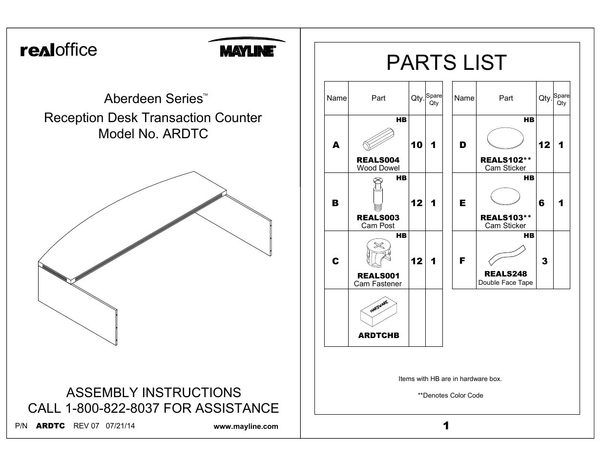 Mayline Reception Counter Aberdeen Series User Manual | 3 pages