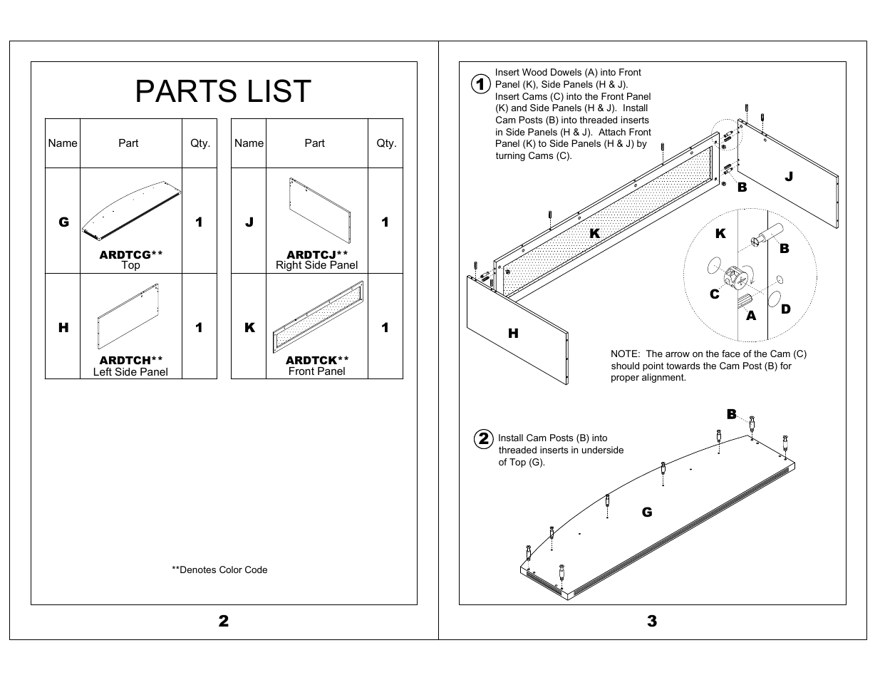 Parts list | Mayline Reception Counter Aberdeen Series User Manual | Page 2 / 3