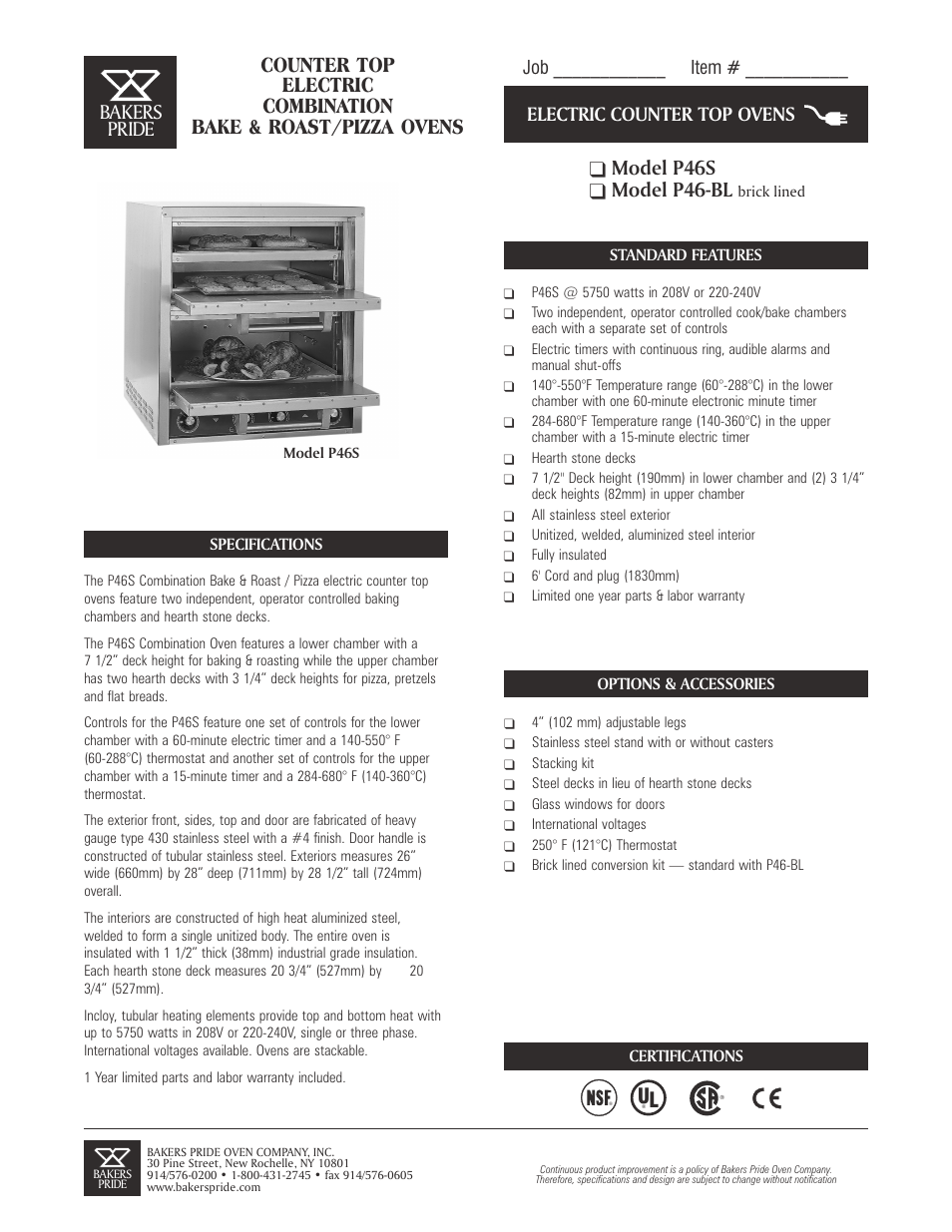 Bakers Pride P46-BL User Manual | 2 pages