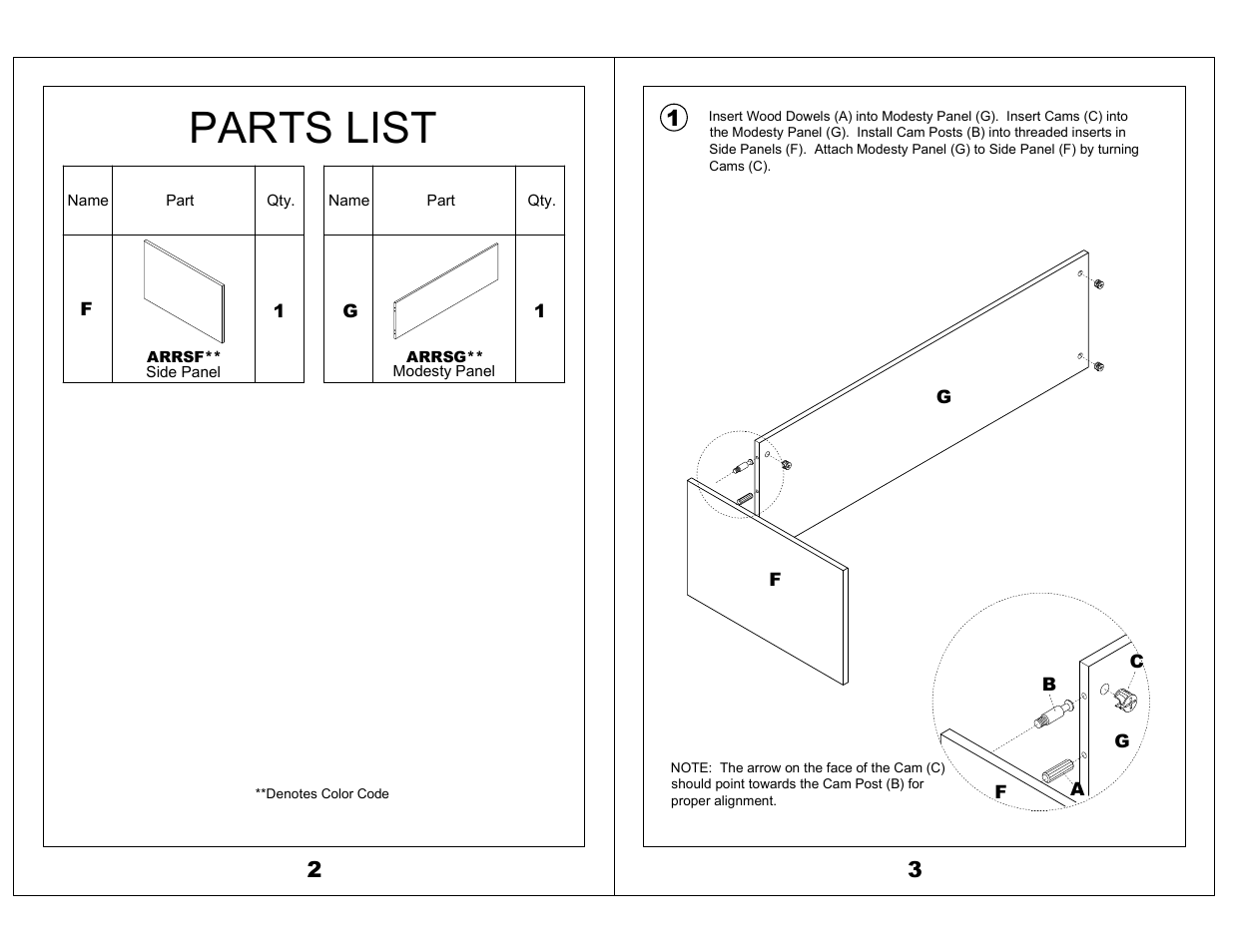 Parts list | Mayline Reception Return Screen Aberdeen Series User Manual | Page 2 / 3