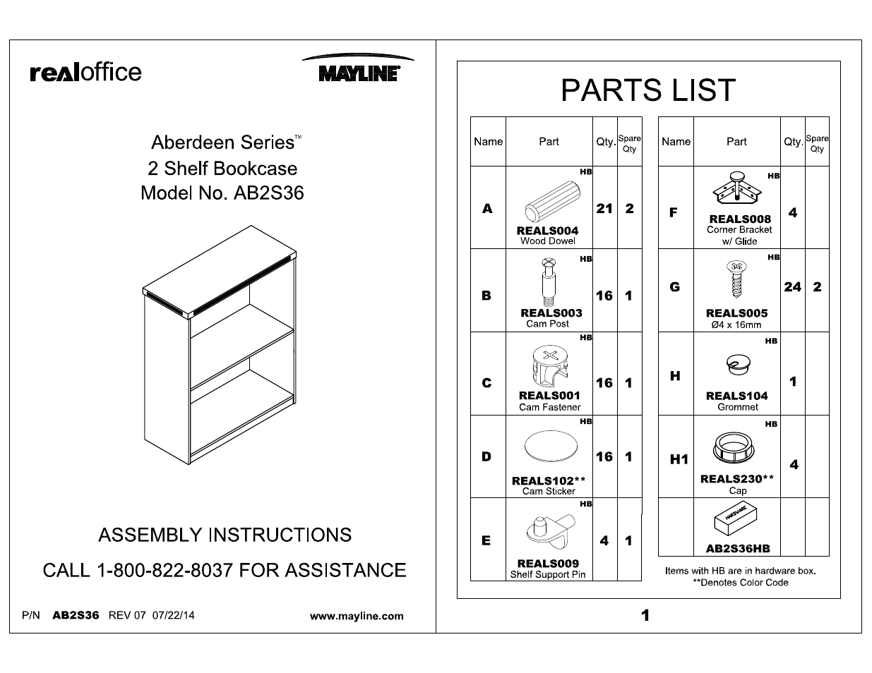 Mayline 2 Shelf Bookcase Aberdeen Series User Manual | 5 pages