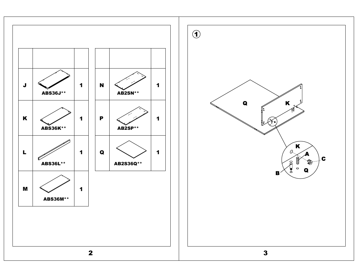 Parts list | Mayline 2 Shelf Bookcase Aberdeen Series User Manual | Page 2 / 5