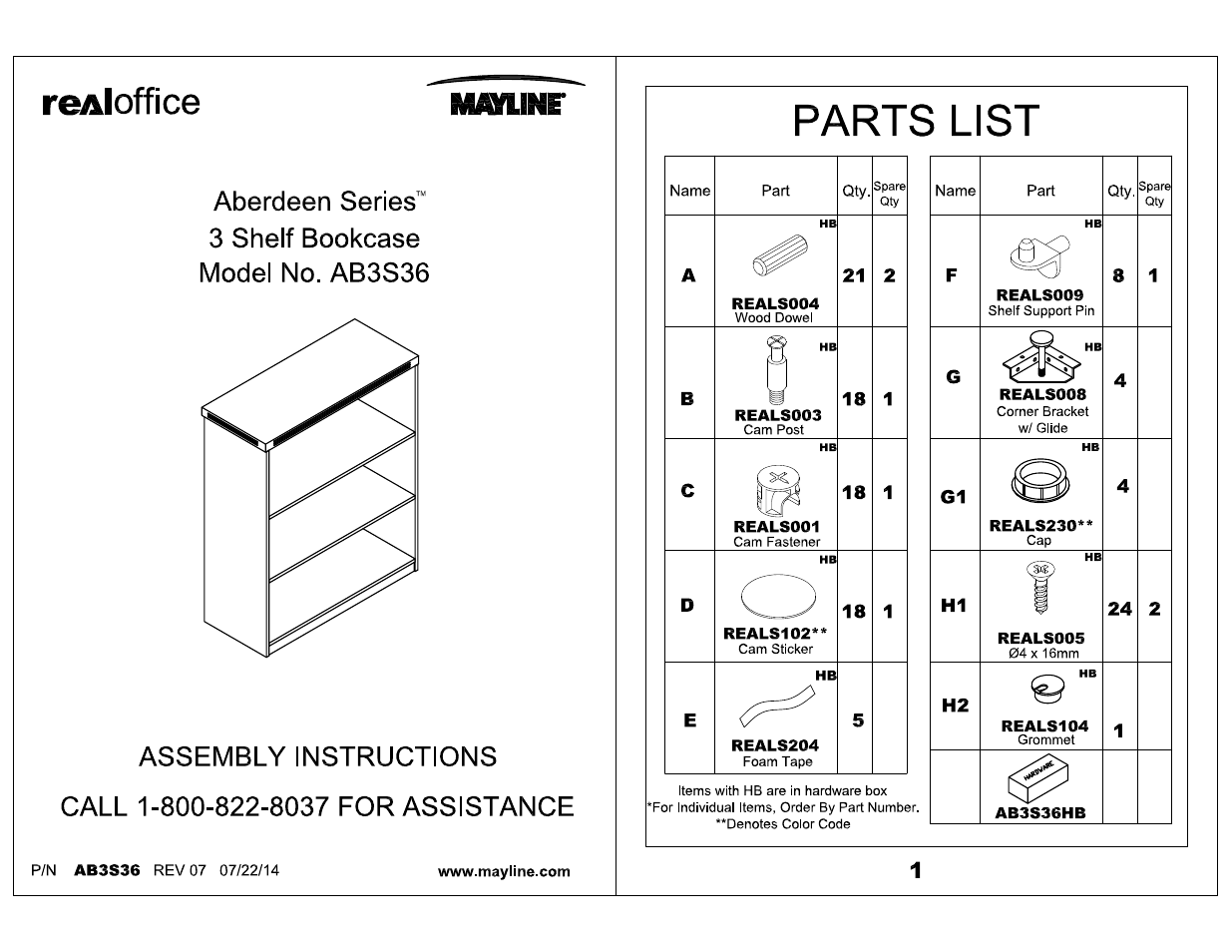 Mayline 3 Shelf Bookcase Aberdeen Series User Manual | 5 pages