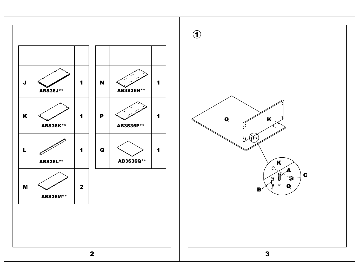 Parts list | Mayline 3 Shelf Bookcase Aberdeen Series User Manual | Page 2 / 5