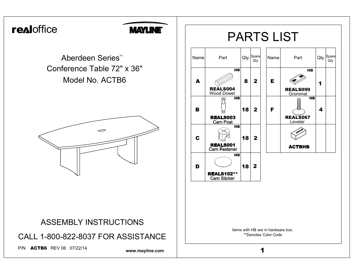 Mayline Boat-Shaped Table – 72" x 36 Boat Aberdeen Series" User Manual | 3 pages