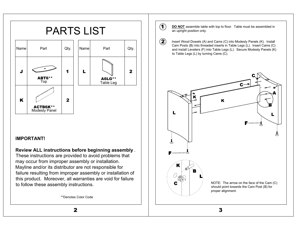 Parts list | Mayline Boat-Shaped Table – 72" x 36 Boat Aberdeen Series" User Manual | Page 2 / 3