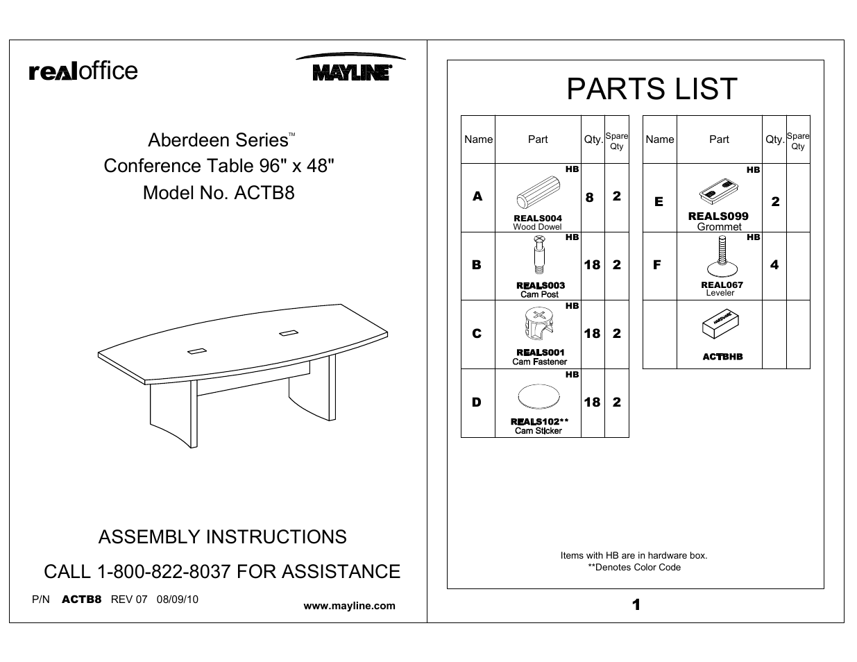 Mayline Boat-Shaped Table – 96" x 48 Boat Aberdeen Series" User Manual | 3 pages