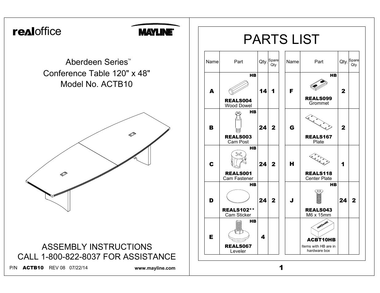 Mayline Boat-Shaped Table – 120" x 48 Boat Aberdeen Series" User Manual | 4 pages