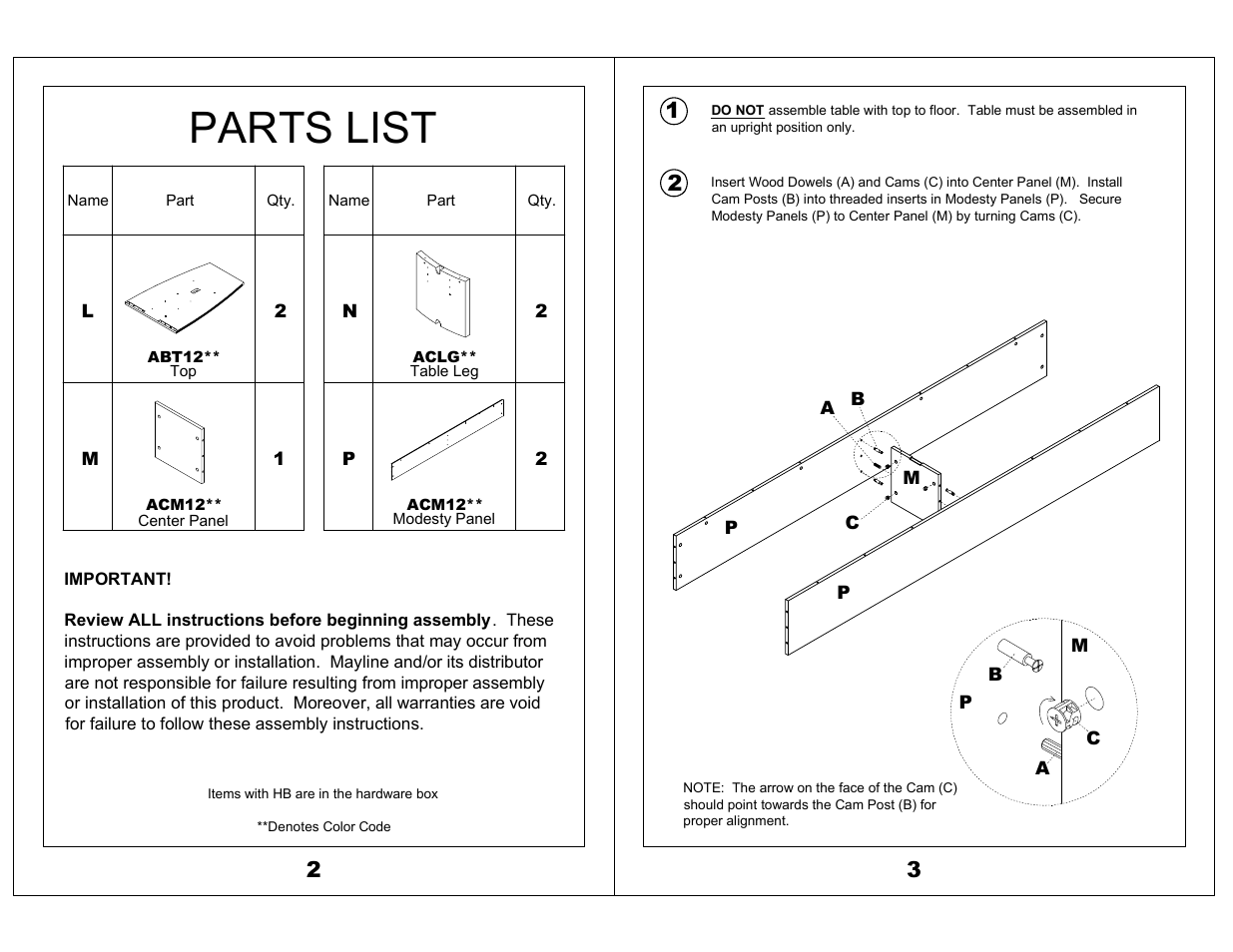 Parts list | Mayline Boat-Shaped Table – 144" x 48 Boat Aberdeen Series" User Manual | Page 2 / 4