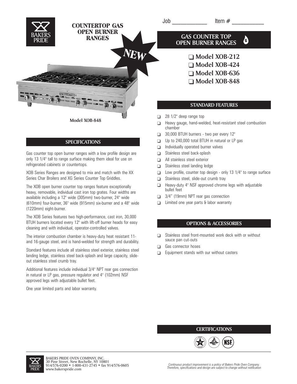 Bakers Pride XOB-848 User Manual | 2 pages