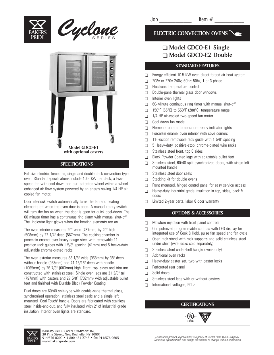 Bakers Pride Cyclone GDCO-E1 Single User Manual | 2 pages