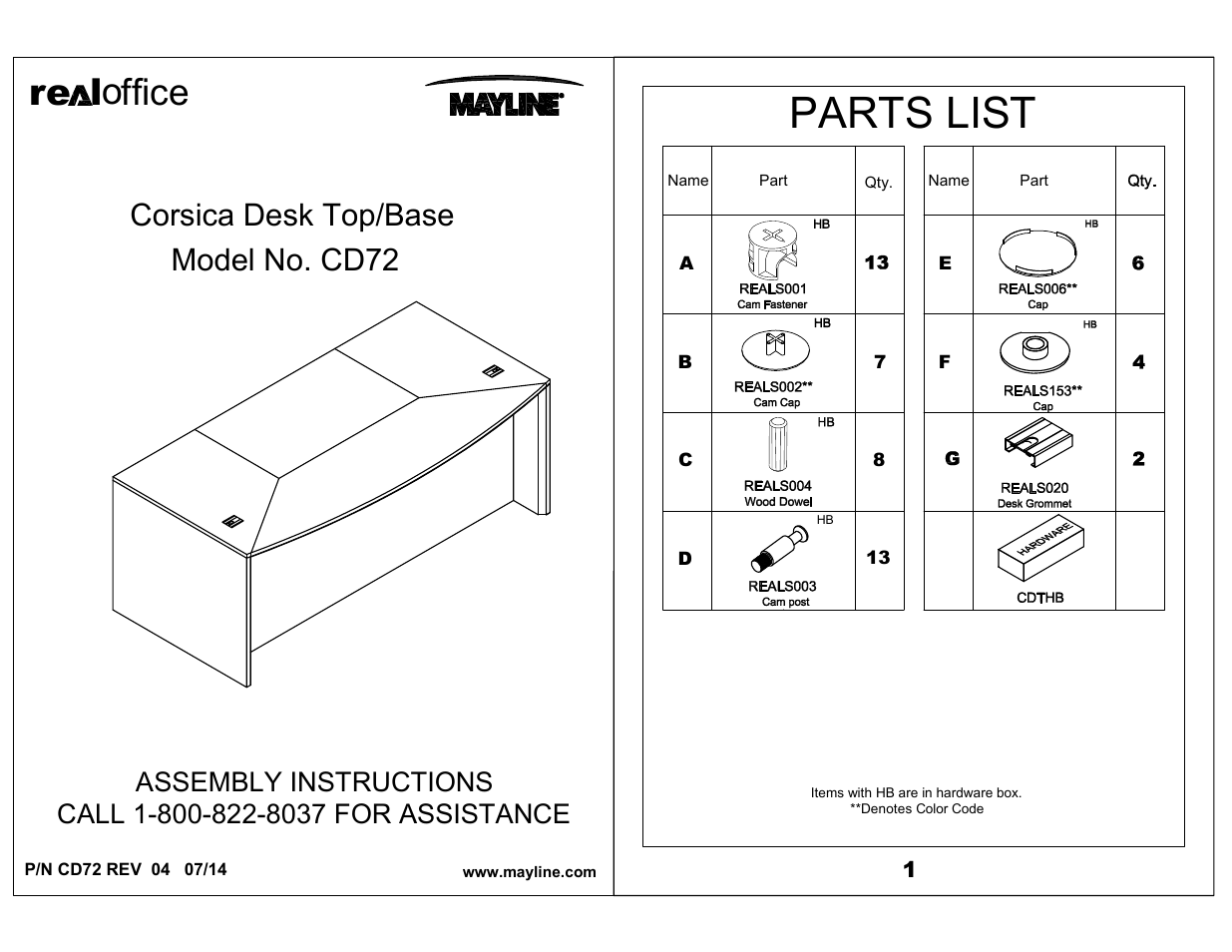 Mayline Bowfront Desk Corsica Series User Manual | 3 pages