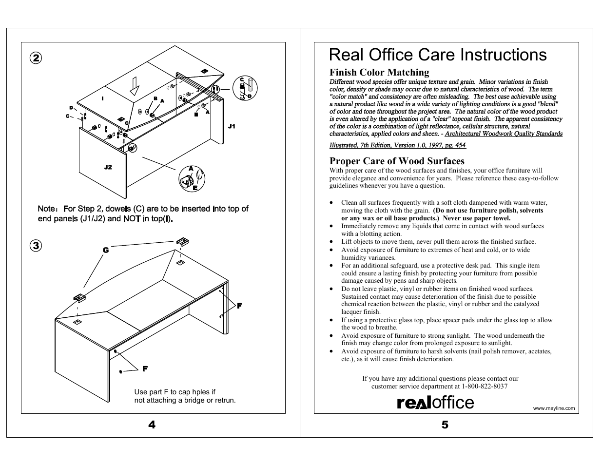 Ore l ffice, Real office care instructions | Mayline Bowfront Desk Corsica Series User Manual | Page 3 / 3