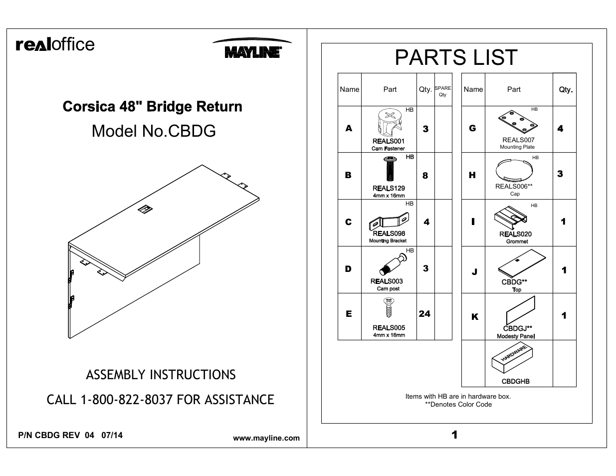 Mayline Bridge Return Corsica Series User Manual | 3 pages