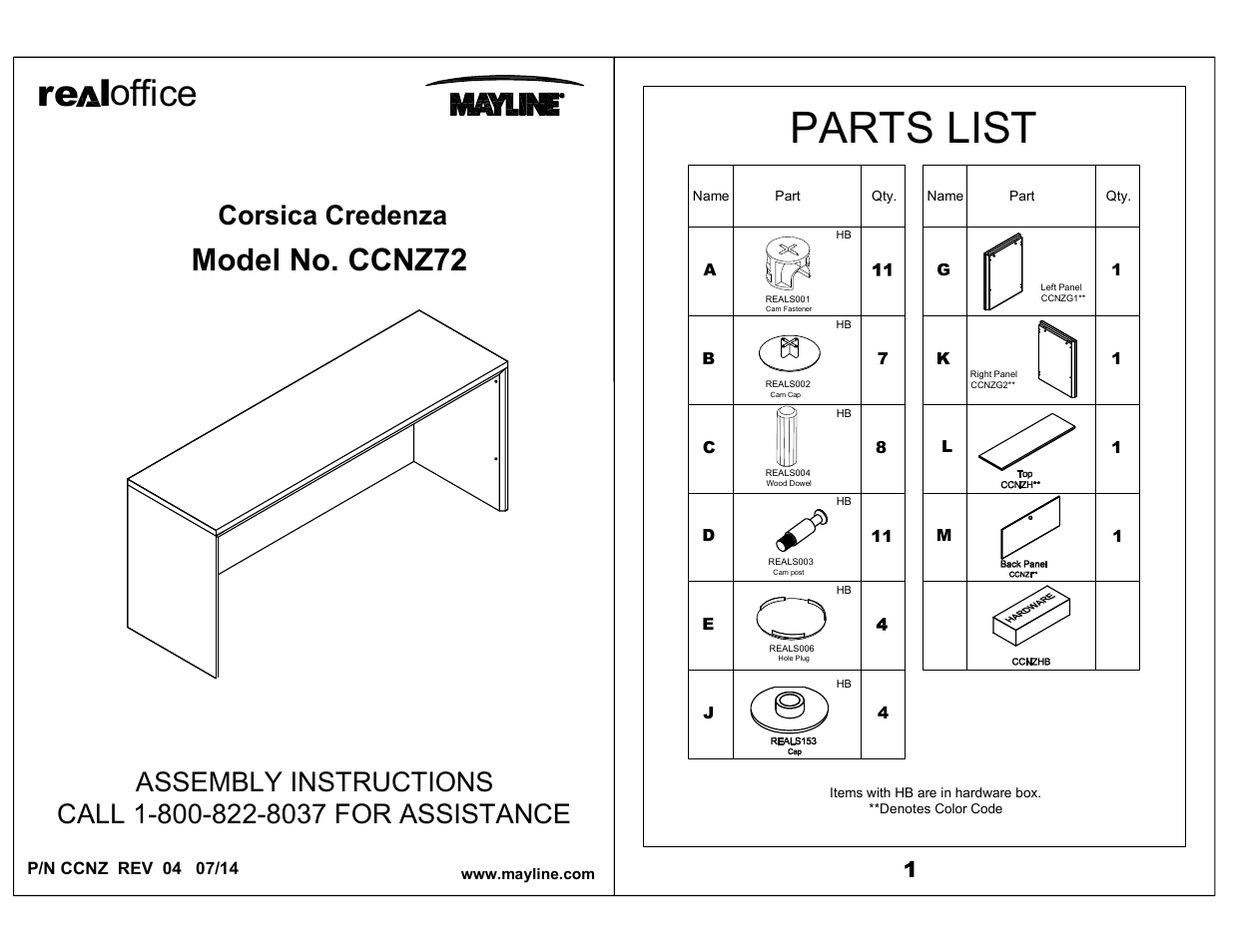 Mayline Credenza Corsica Series User Manual | 4 pages