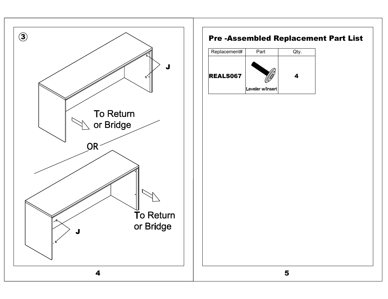 Pre -assembled replacement part list | Mayline Credenza Corsica Series User Manual | Page 3 / 4