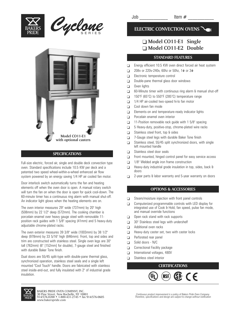 Bakers Pride CO11-E2 User Manual | 2 pages