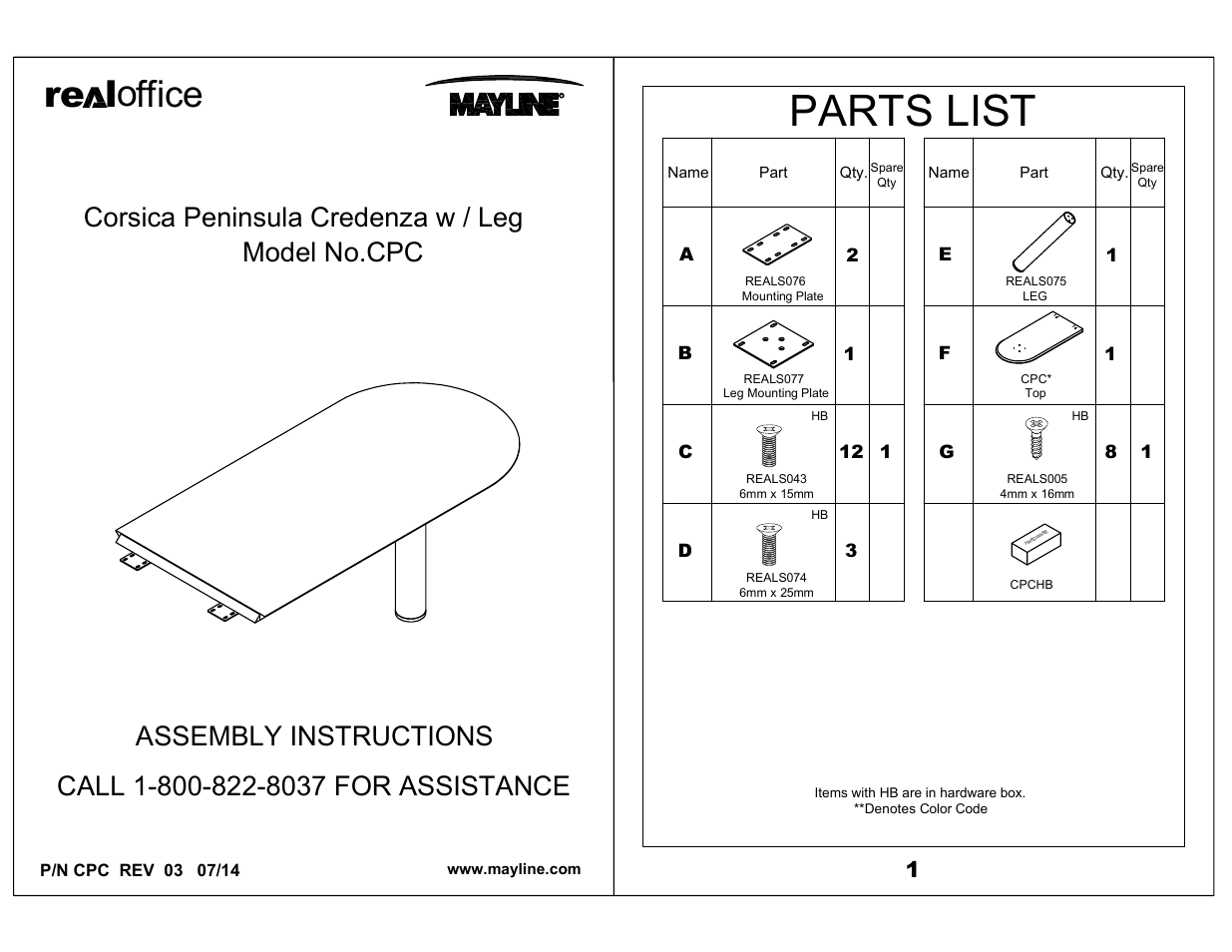 Mayline Peninsula Desk Corsica Series User Manual | 2 pages