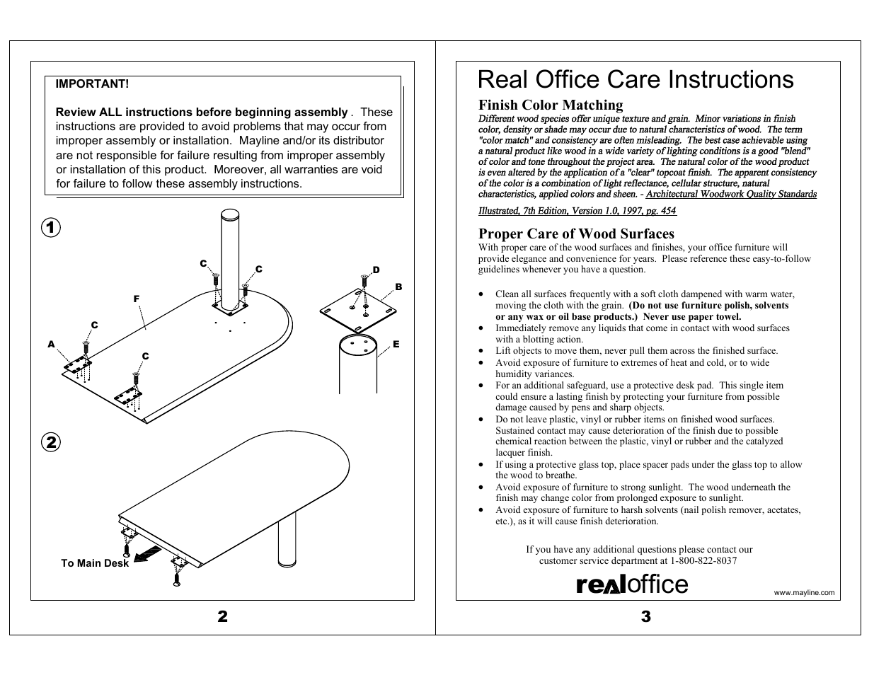 Ore l ffice, Real office care instructions | Mayline Peninsula Desk Corsica Series User Manual | Page 2 / 2