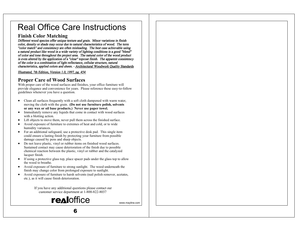 Ore l ffice, Real office care instructions | Mayline Return, Right Corsica Series User Manual | Page 4 / 4