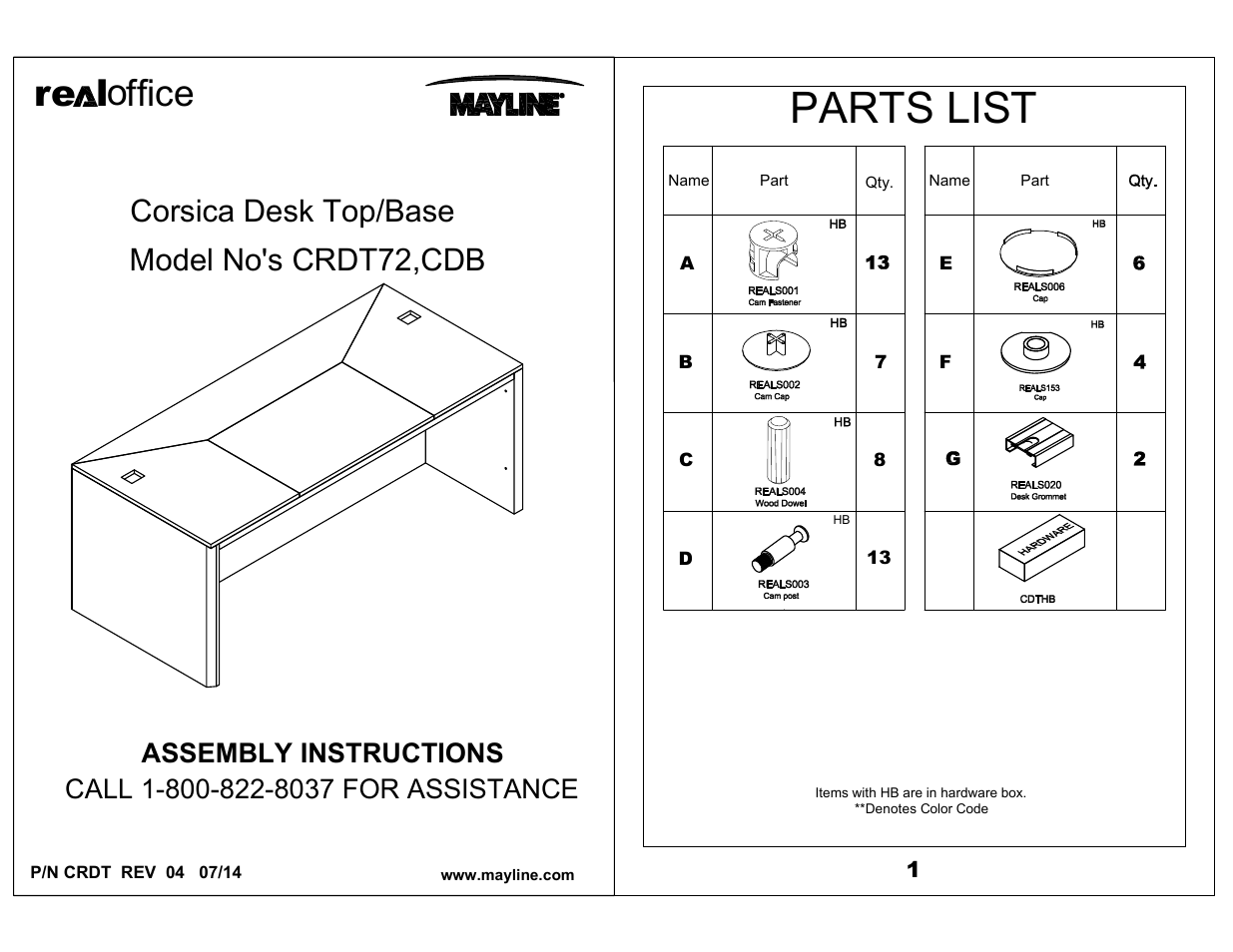 Mayline Straight Front Desk Corsica Series User Manual | 3 pages