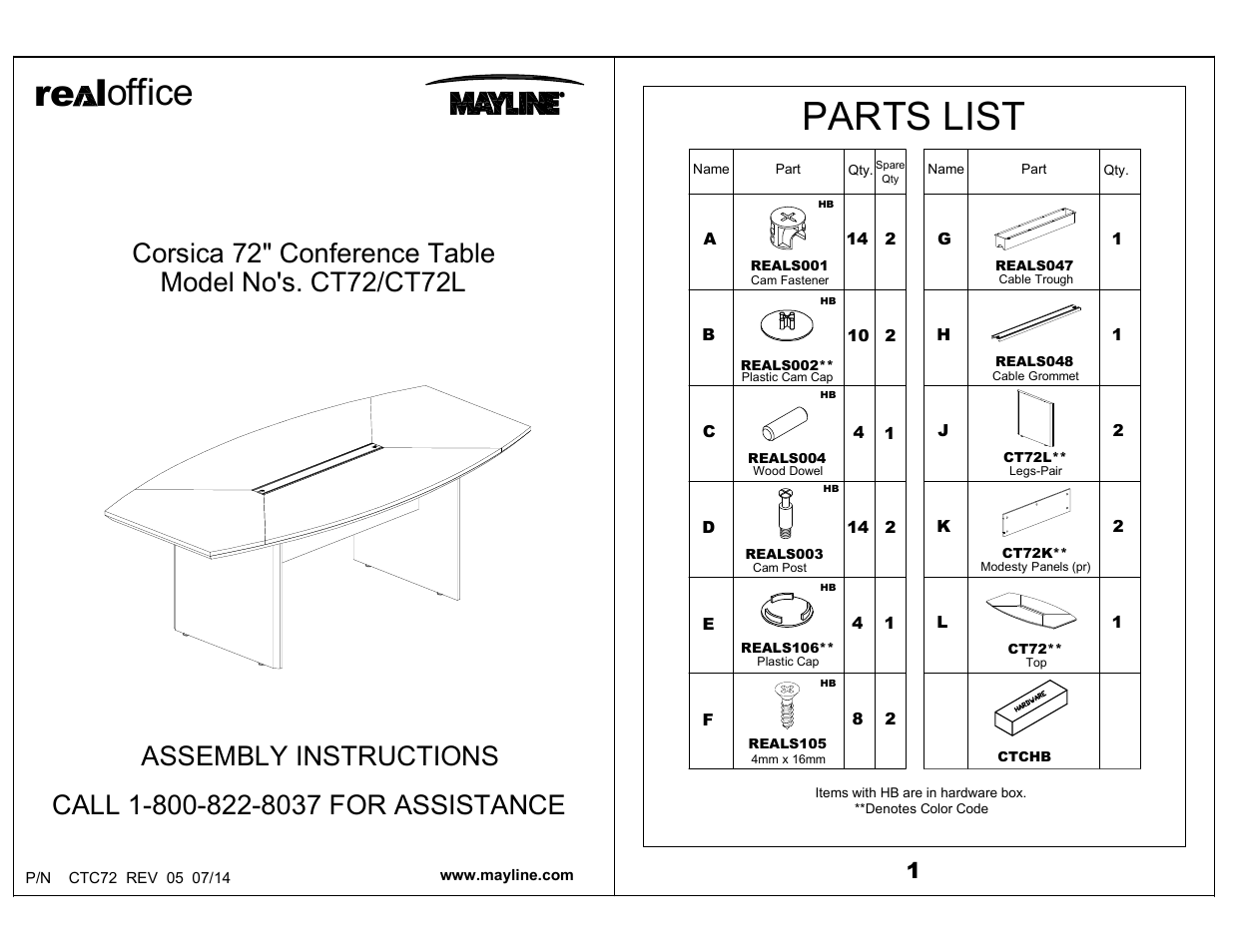 Mayline 72" Conference Table Corsica Series User Manual | 3 pages