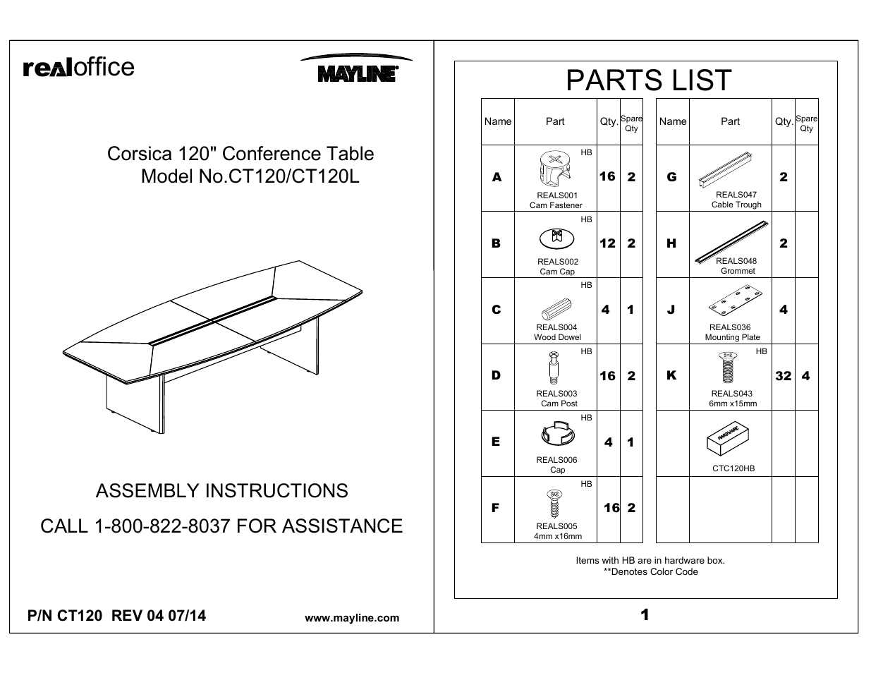 Mayline 120" Conference Table Corsica Series User Manual | 4 pages