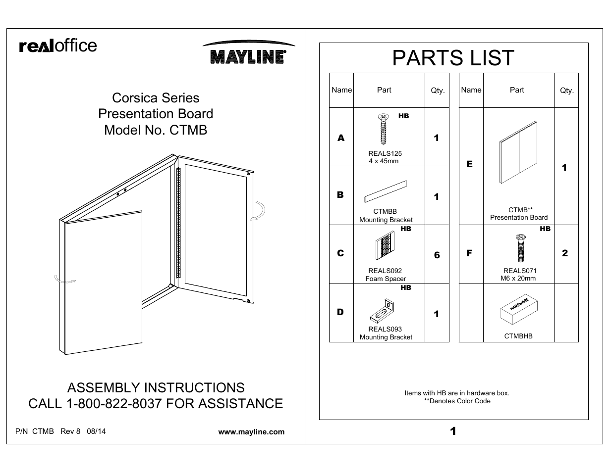 Mayline Presentation Board Corsica Series User Manual | 3 pages