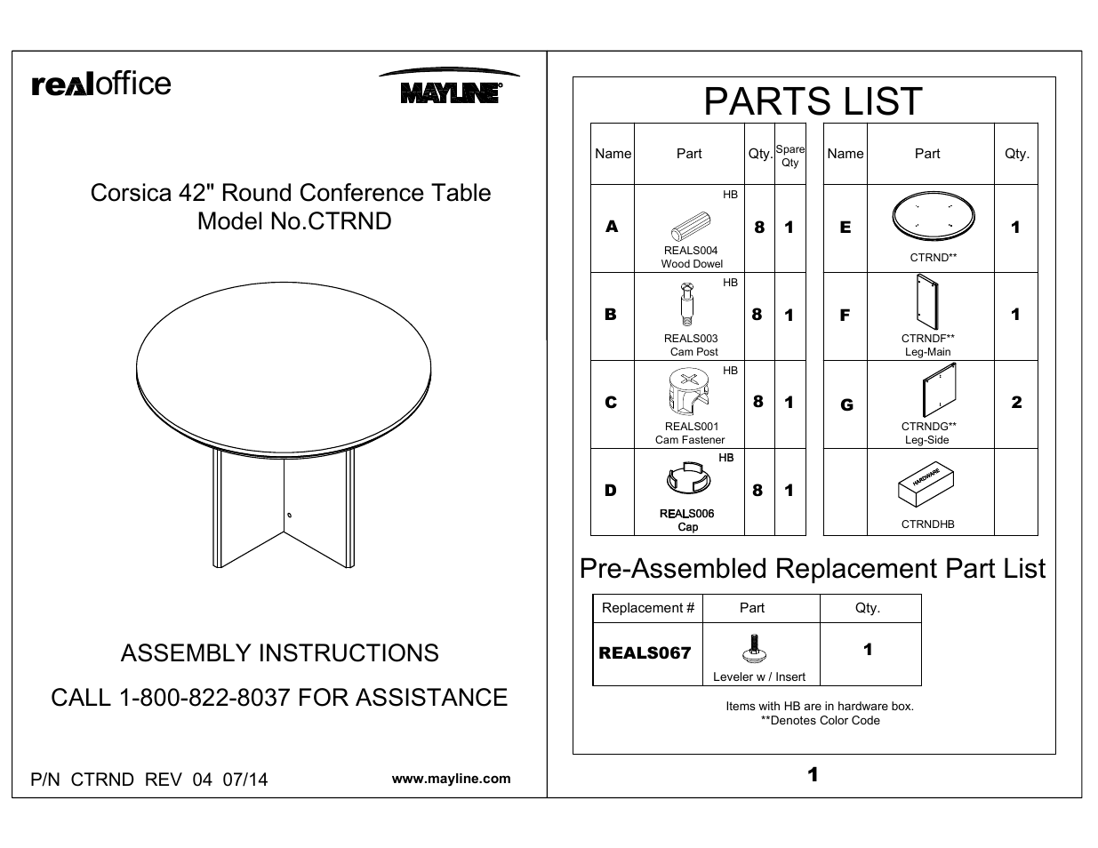 Mayline Round Table Corsica Series User Manual | 3 pages