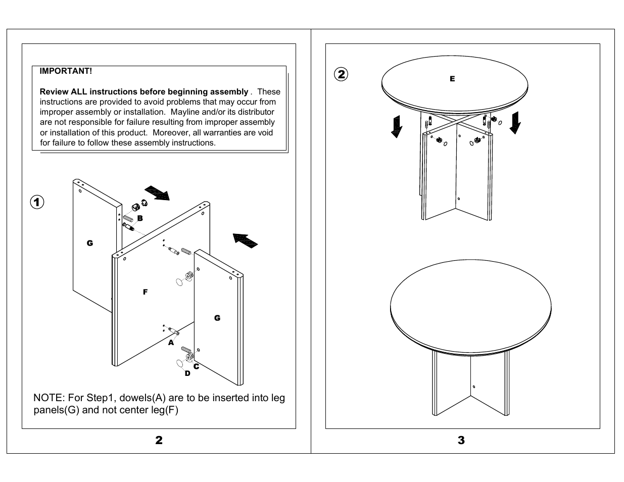 Mayline Round Table Corsica Series User Manual | Page 2 / 3