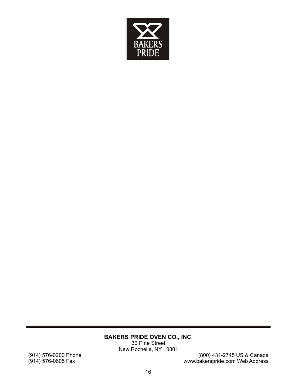 Bakers, Bakers pride pride | Bakers Pride GDCO-E User Manual | Page 16 / 16