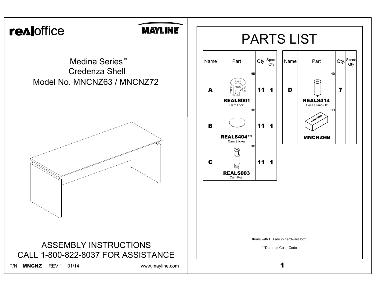 Mayline Credenza Shell Medina Series User Manual | 3 pages
