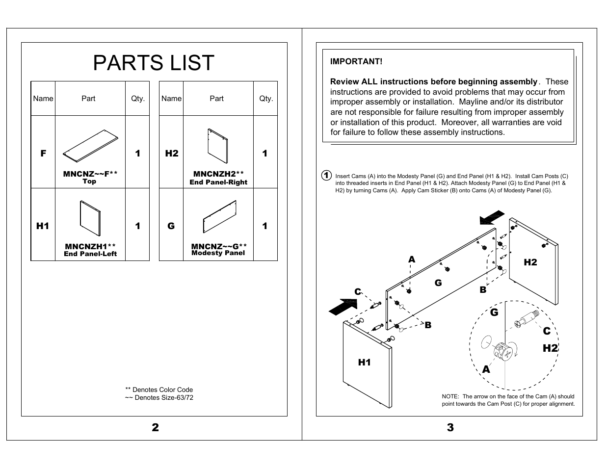 Parts list | Mayline Credenza Shell Medina Series User Manual | Page 2 / 3