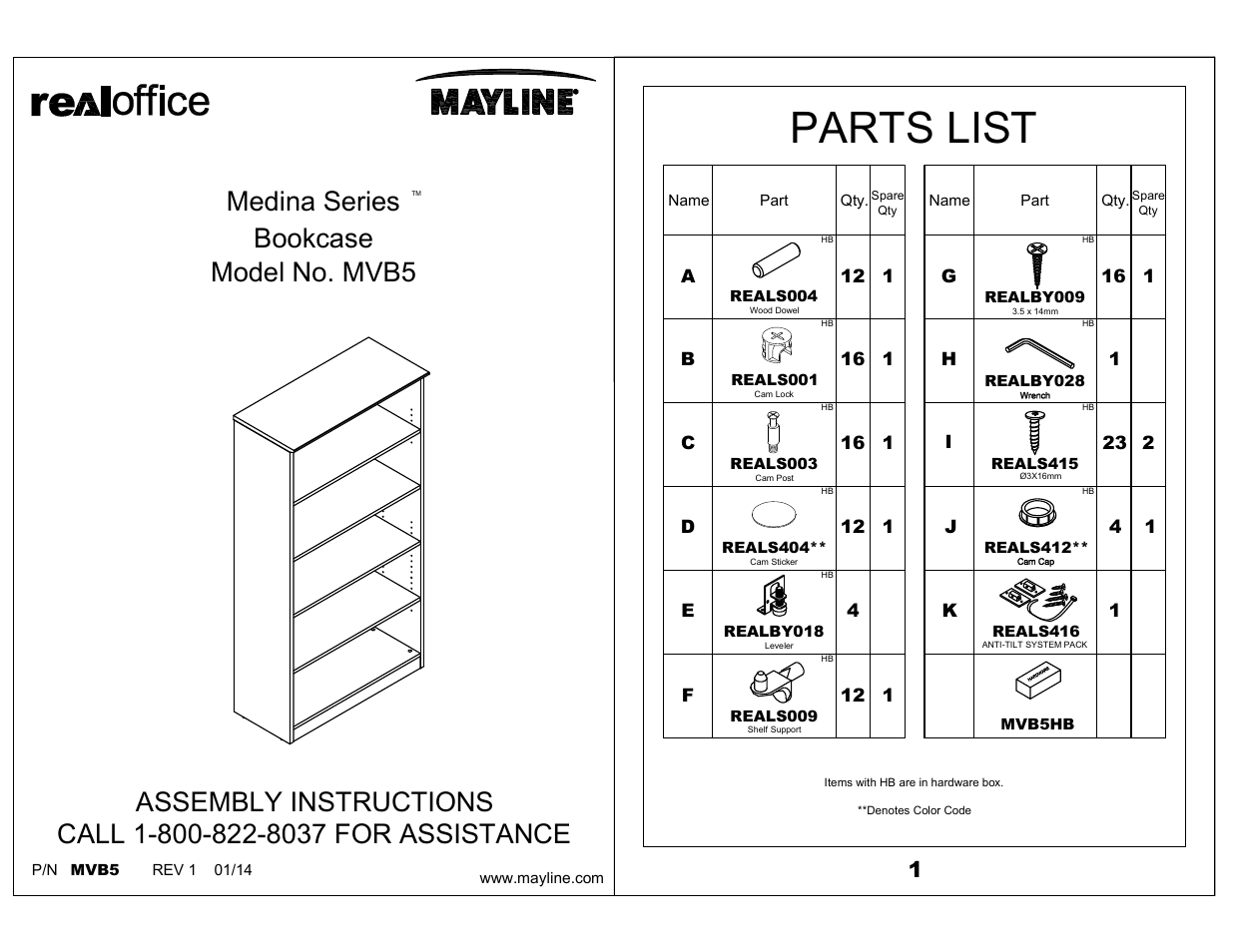 Mayline MVB5 Bookcase Medina Series User Manual | 4 pages