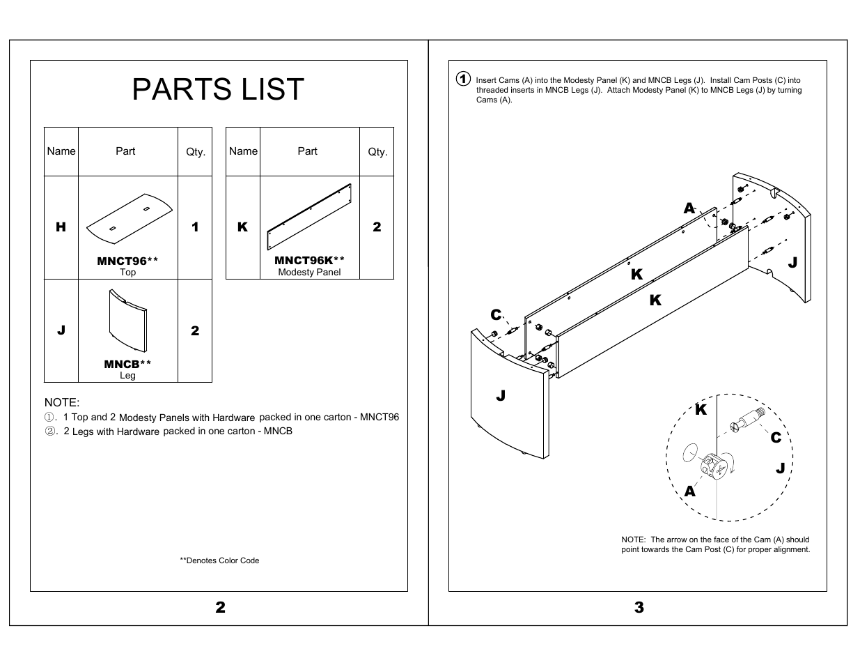 Parts list | Mayline MNCT96 96 Conference Table Medina Series User Manual | Page 2 / 3