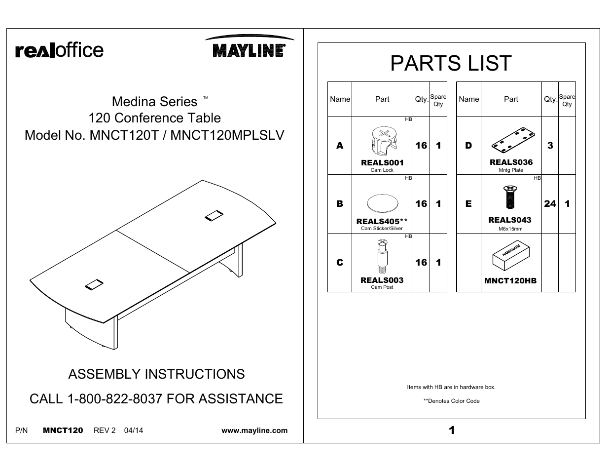 Mayline 120 Conference Table Medina Series User Manual | 3 pages