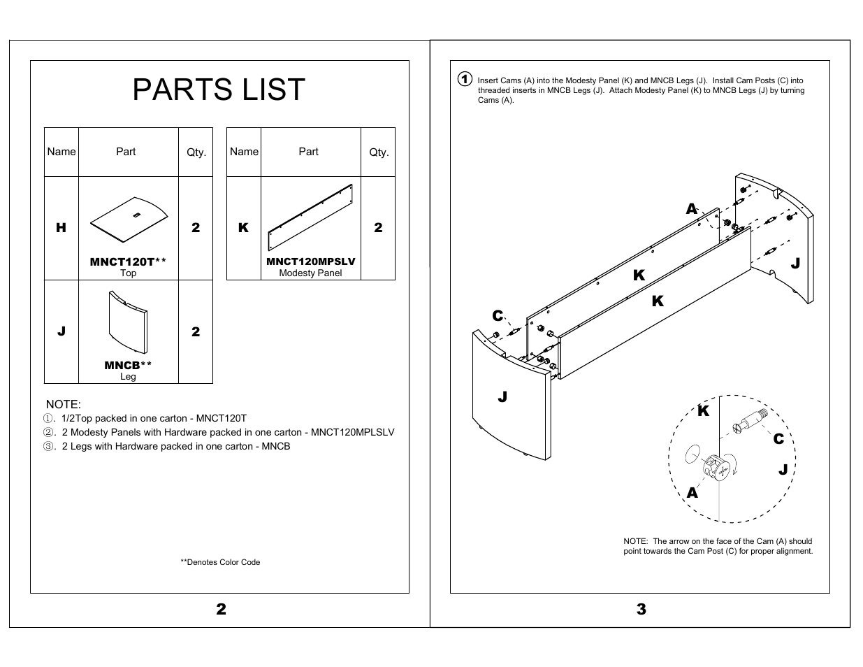 Parts list | Mayline 120 Conference Table Medina Series User Manual | Page 2 / 3