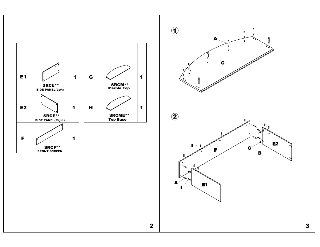 Parts list | Mayline Reception Counter w/Marble Top Sorrento Series User Manual | Page 2 / 5