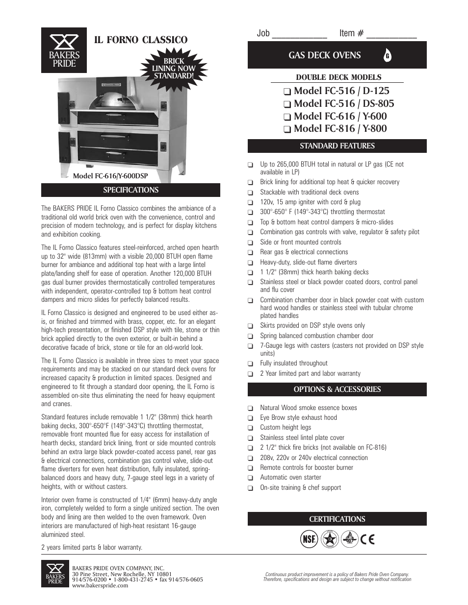 Bakers Pride IL Forno Classico FC-516 /D-125 User Manual | 2 pages