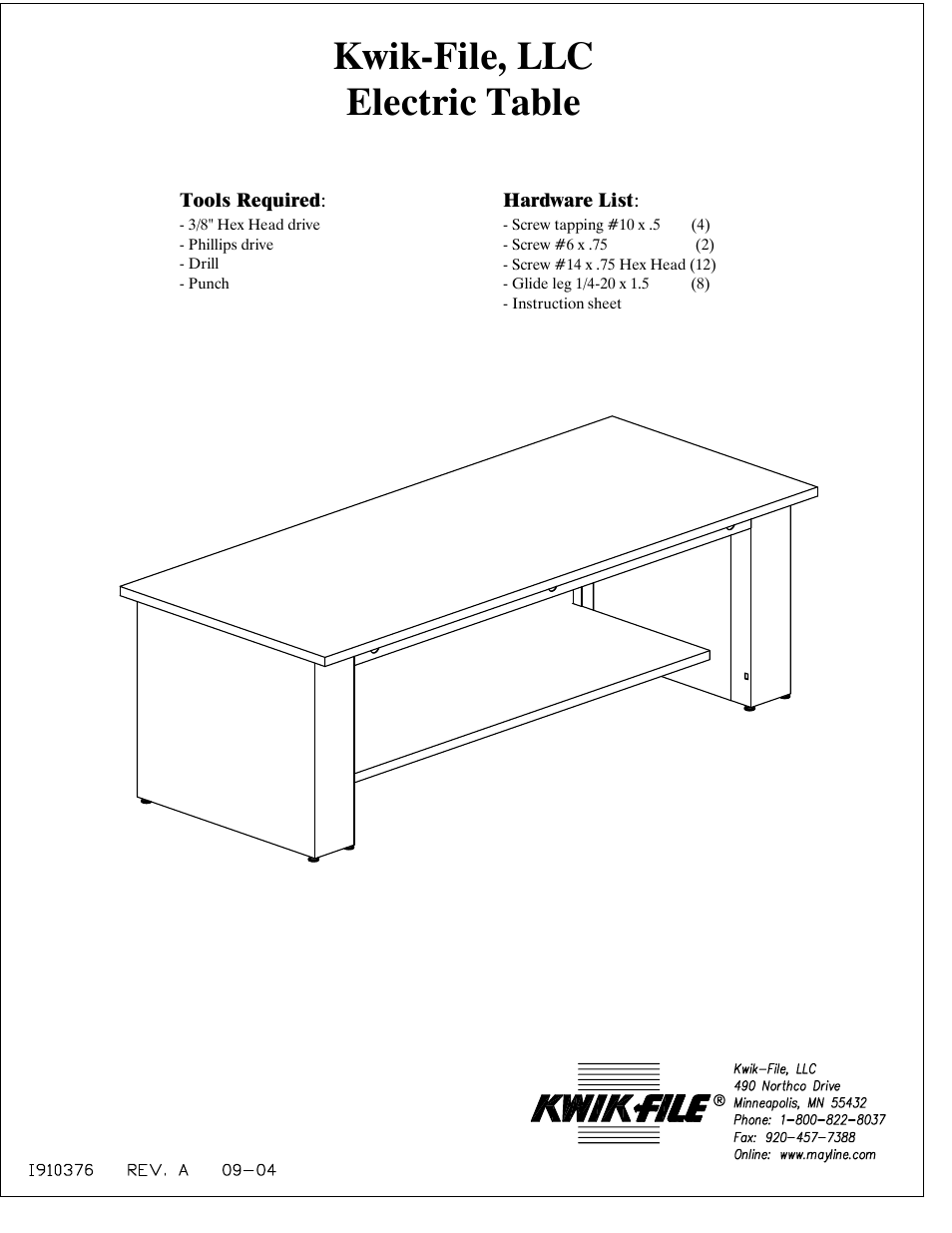 Mayline Electrical Height Adjustable Table User Manual | 4 pages